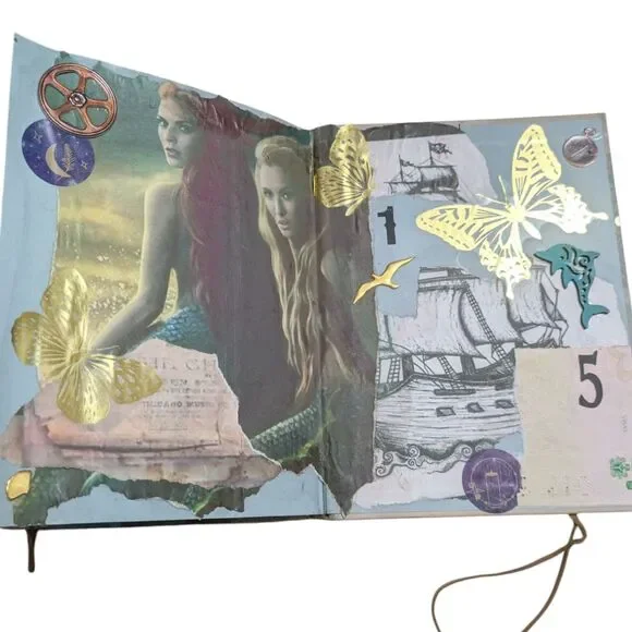 Handmade Mermaid Junk Journal Ocean Theme Art Journal Mixed Media Charms Pearls - Picture 12 of 12